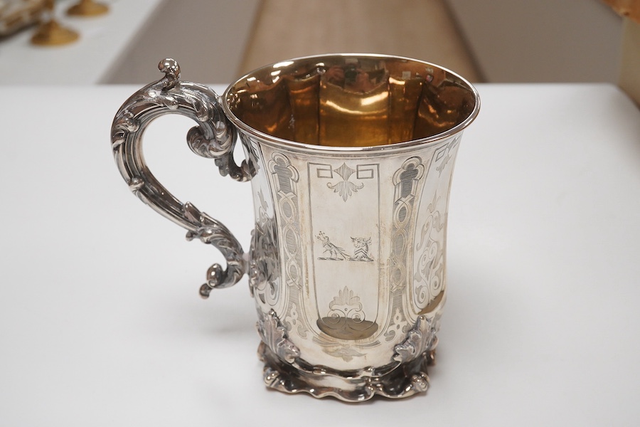 A George II provincial silver tankard by John Langlands I, with later engraved inscription, Newcastle, 1746, 12.3cm, 10.2oz. Condition - fair